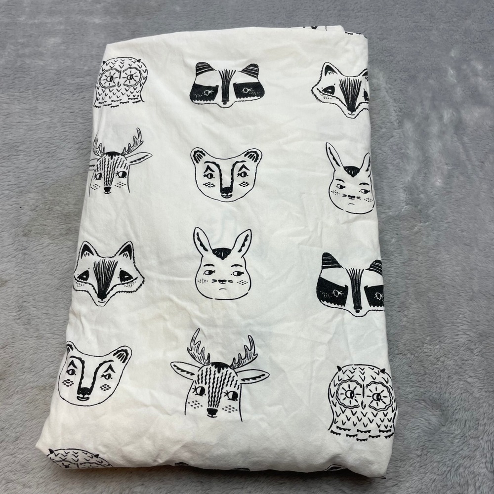 Crate & Kids Woodland Animals Fitted Crib Sheet White Black Org Cotton Nursery